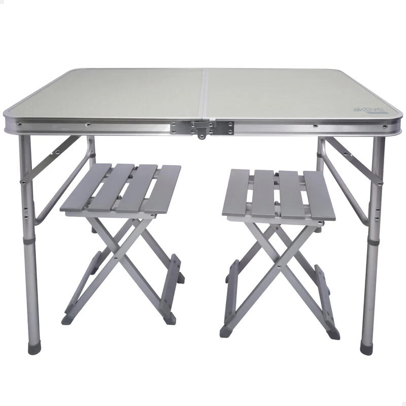 AKTIVE - Table Pliante Avec 2 Tabourets Et Poignée De Transpor, Gris
