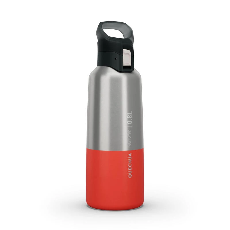Quechua Gourde Isotherme Inox 0,8L Bouchon à Ouverture Rapide Pour La Randonnée - Rouge