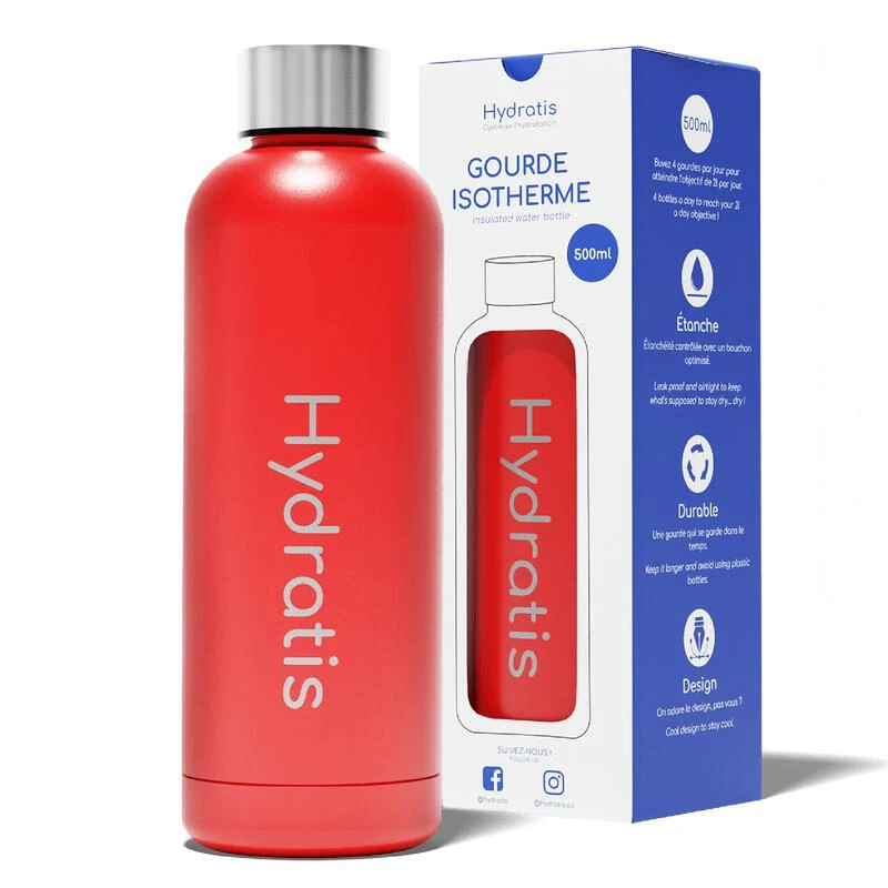 Gourde Isotherme Rouge De 500ml : 24h Chaud, 48h Au Frais