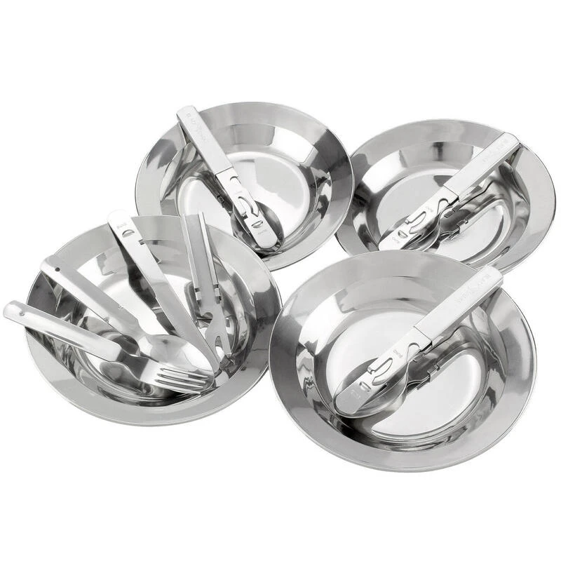 Set De Couverts De Camping & Assiette Creuse Inox | 4 Personnes