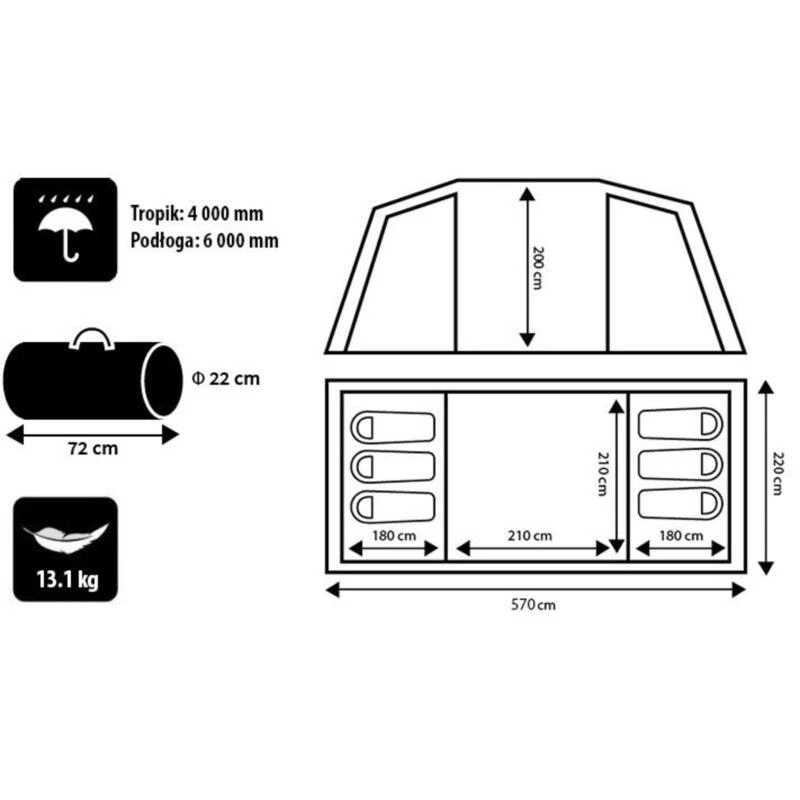 Tente De Camping Familiale Peme Bojan 6 Personnes 2 Chambres – Image 2